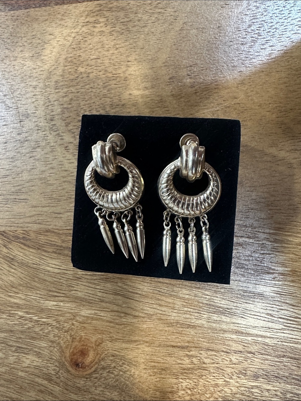 Vintage 1940s gold-tone Door-Knocker Spike tassel fringe earrings
